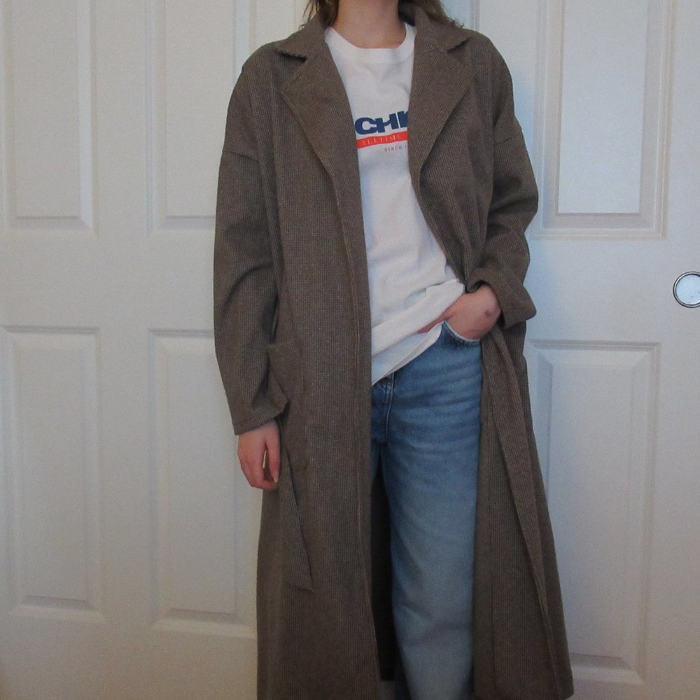 Boohoo Tonal Check Belted Wool Look Coat